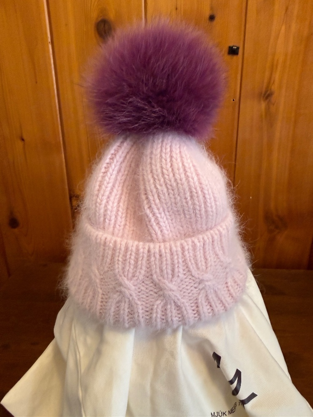 Pink angora/wool beanie